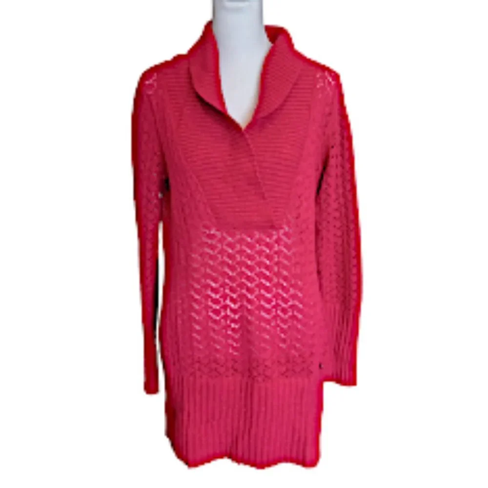 DKNY Jeans cranberry lacy tunic pullover sweater cotton blend size L - Picture 1 of 7
